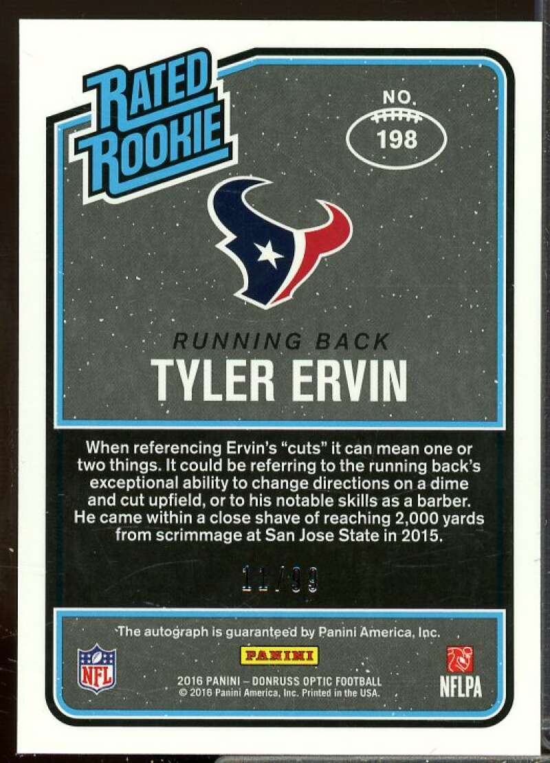 Tyler Ervin Card 2016 Donruss Optic Rated Rookies Autographs Holo #198  Image 2