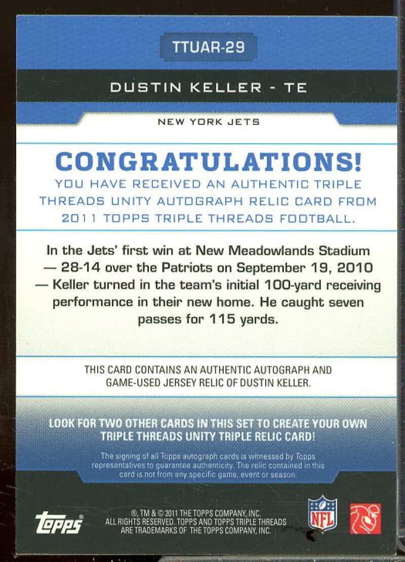 Dustin Keller Rookie 2011 Topps Triple Threads Autographed Unity Relic #TTUAR29  Image 2