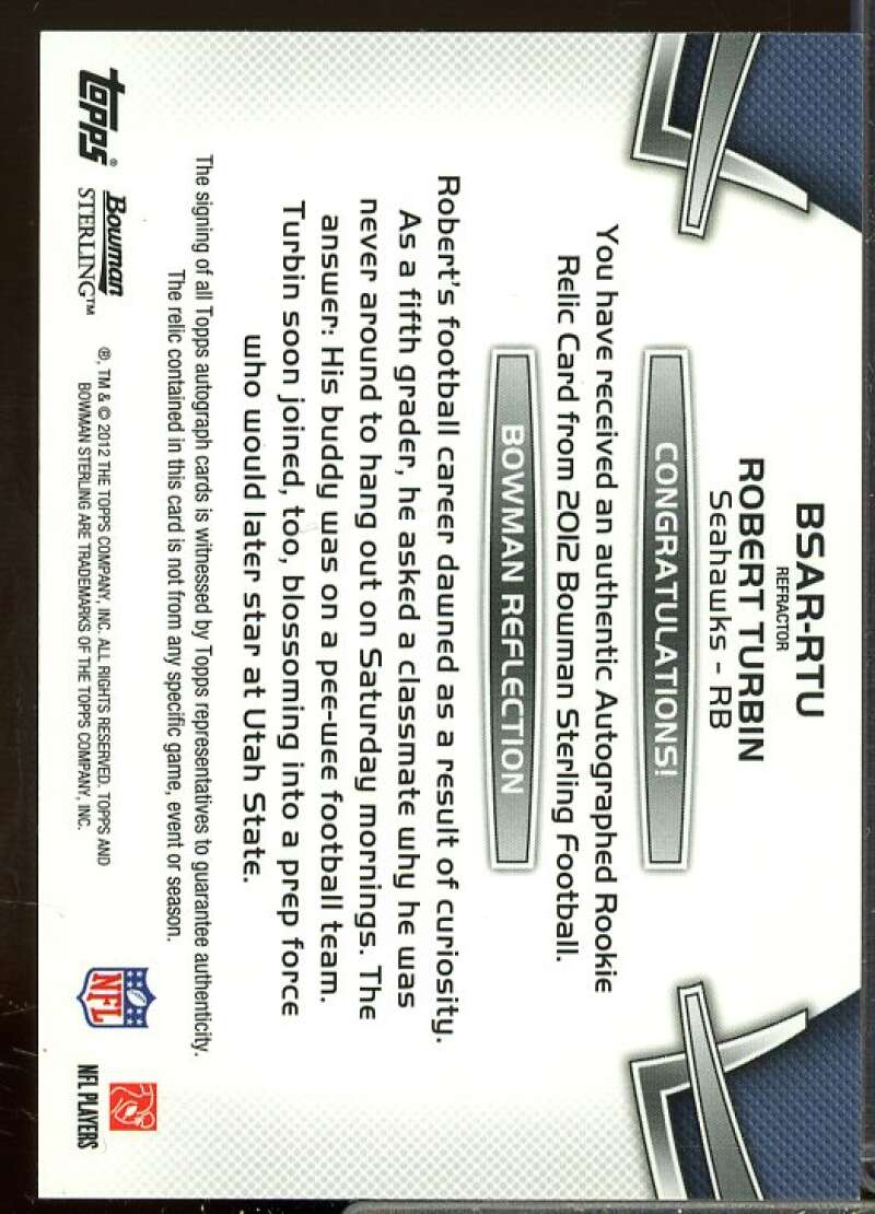 Robert Turbin JSY AU EXCH 2012 Bowman Sterling Blue Refractors Rookie #BSARRTU  Image 2