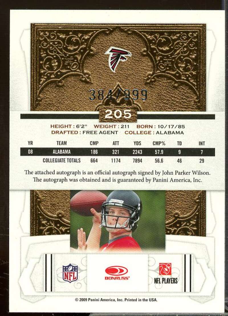 John Parker Wilson AU/999 Rookie Card 2009 Donruss Classics Rookie #205  Image 2