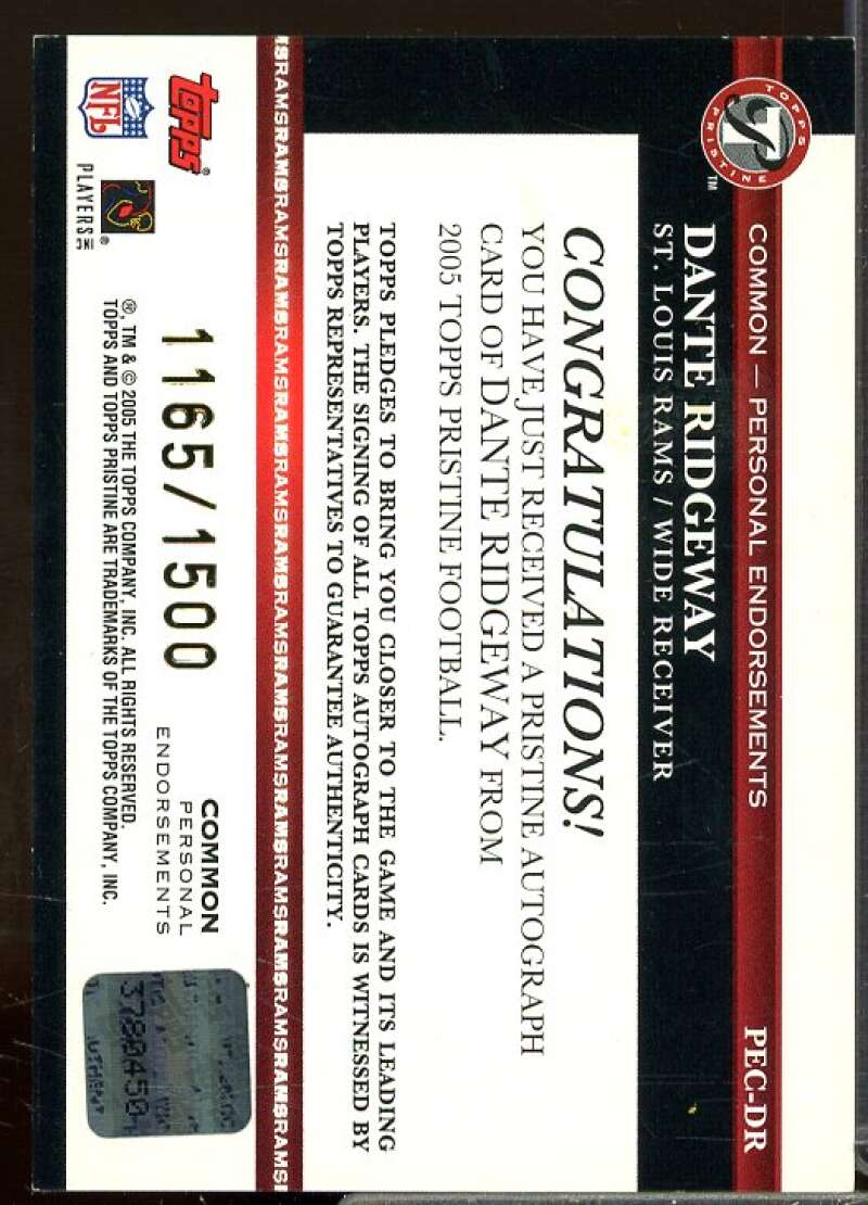 Dante Ridgeway/1500 C 2005 Topps Pristine Personal Endorsements Autographs #DR  Image 2