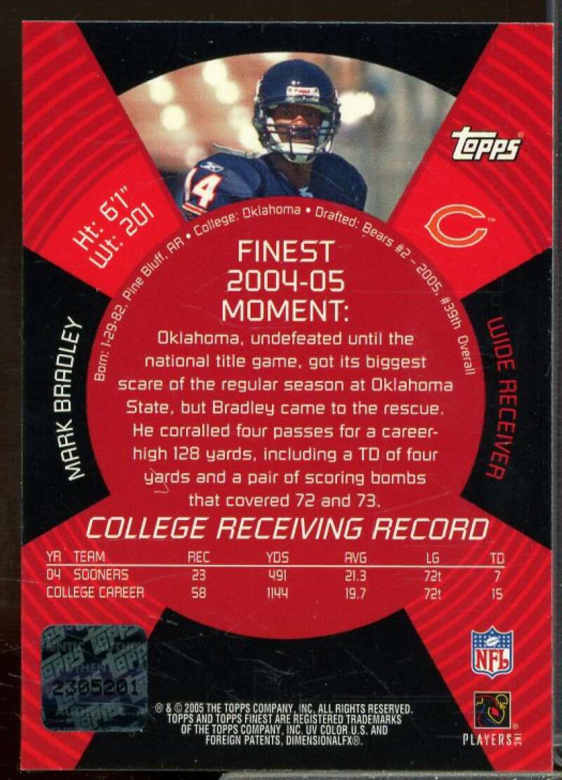 Mark Bradley AU Rookie Card 2005 Finest Rookie #168  Image 2