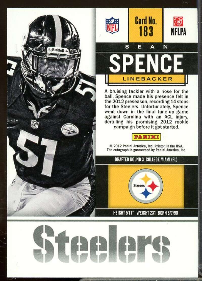 Sean Spence AU Rookie Card 2012 Panini Contenders Rookie #183  Image 2