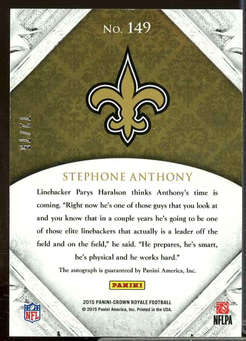 Stephone Anthony AU/75 Rookie Card 2015 Crown Royale Rookie Retail Red #149  Image 2