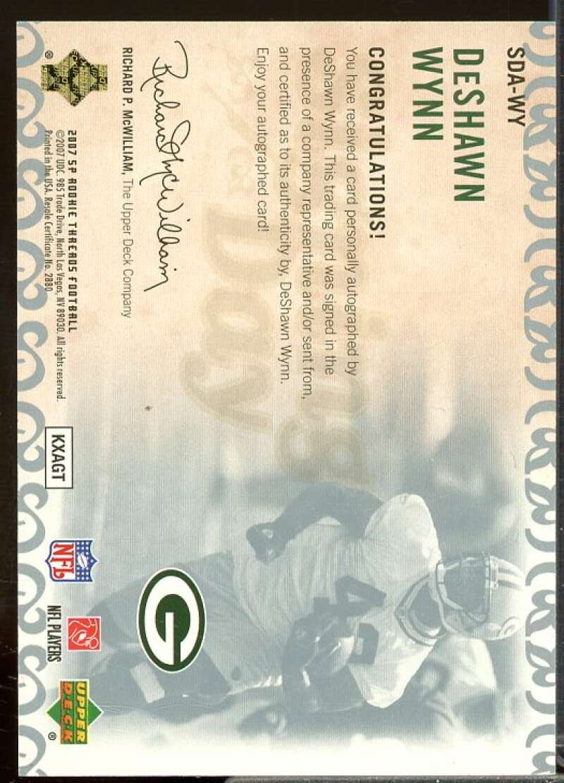 DeShawn Wynn Rookie Card 2007 SP Rookie Threads Signing Day Autographs #SDAWY  Image 2