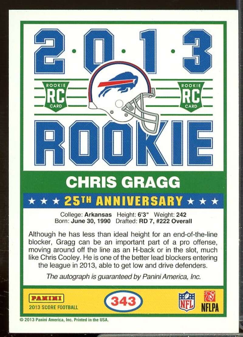 Chris Gragg Rookie Card 2013 Score Rookie Signatures Purple #343  Image 2