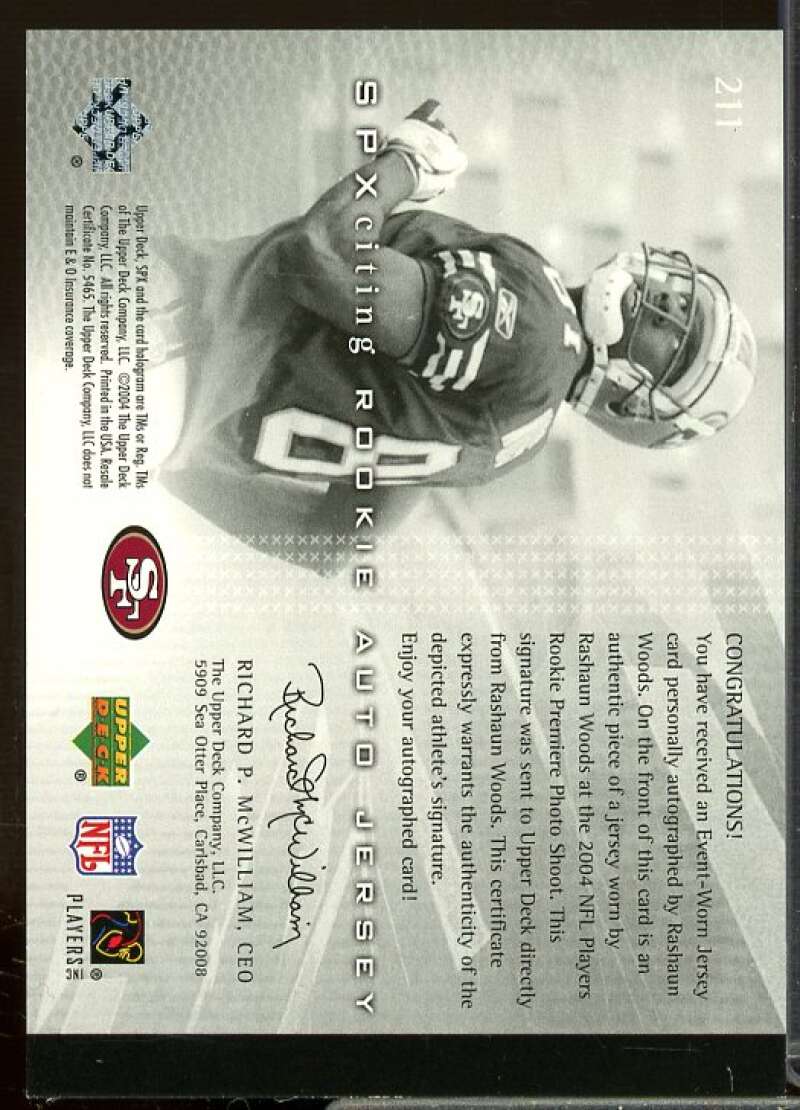 Rashaun Woods JSY AU Rookie Card 2004 SPx Rookie #211  Image 2