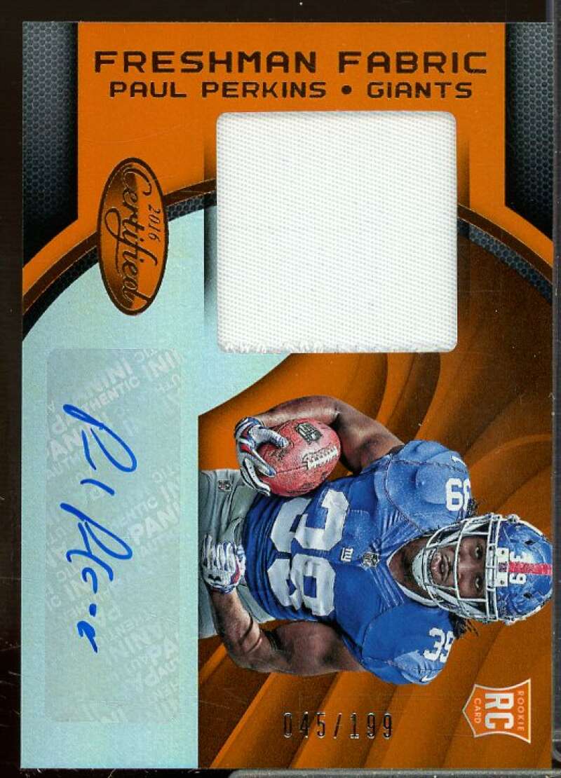 Paul Perkins/199 JSY AU Rookie Card 2016 Certified Mirror Rookie Orange #232  Image 1