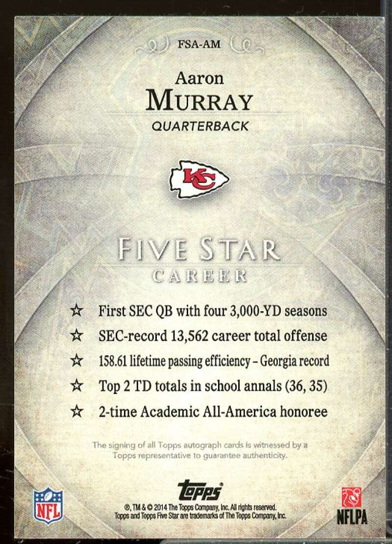 Aaron Murray Rookie Card 2014 Topps Five Star Rookie Autographs #FSAAM  Image 2