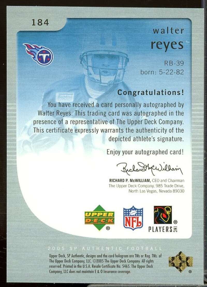 Walter Reyes AU Rookie Card 2005 SP Authentic Rookie #184  Image 2