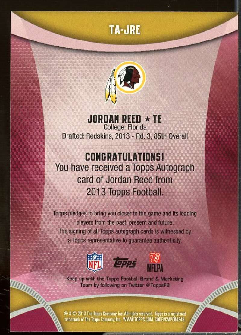 Jordan Reed Rookie Card 2013 Topps Rookie Signatures #TAJRE  Image 2