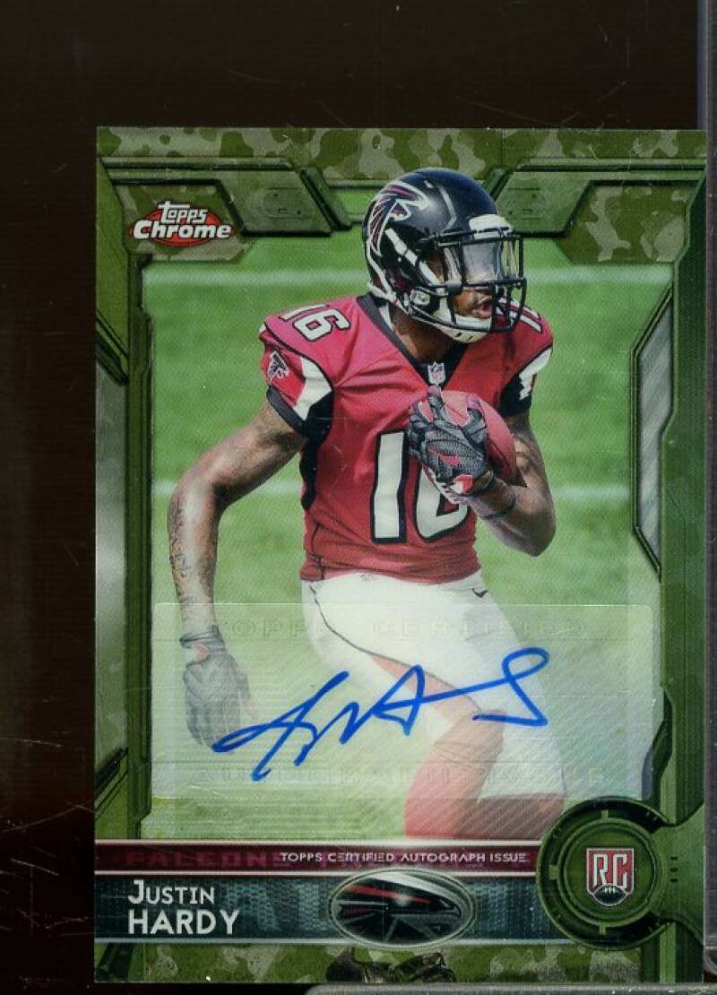 Justin Hardy Card 2015 Topps Chrome Mini Rookie Autographs Camo Refractors #149  Image 1