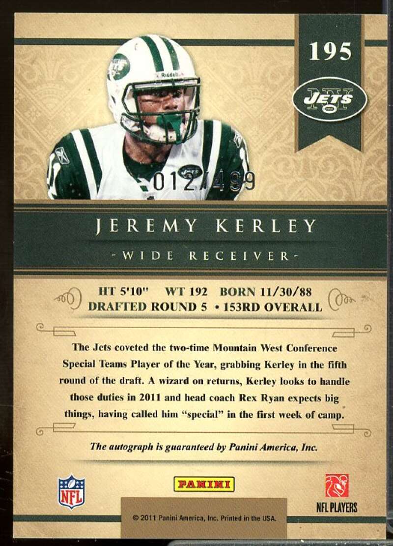 Jeremy Kerley/499 Rookie 2011 Panini Gold Standard Rookie Autograph Silver #195  Image 2