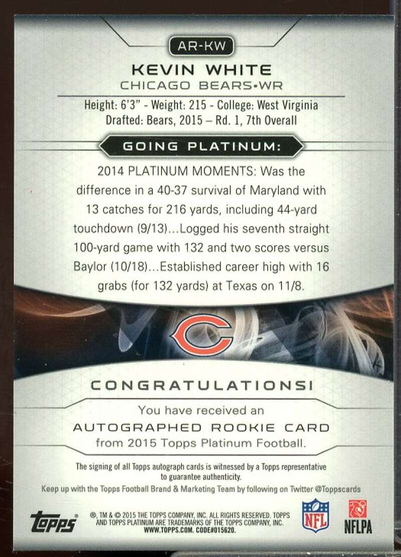 Kevin White Rookie 2015 Topps Platinum Rookie Autographs Gold Refractors #ARKW  Image 2