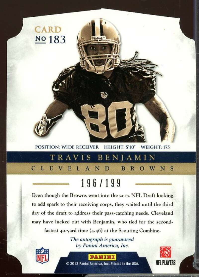 Travis Benjamin AU/199 Rookie Card 2012 Panini Prominence Rookie #183  Image 2