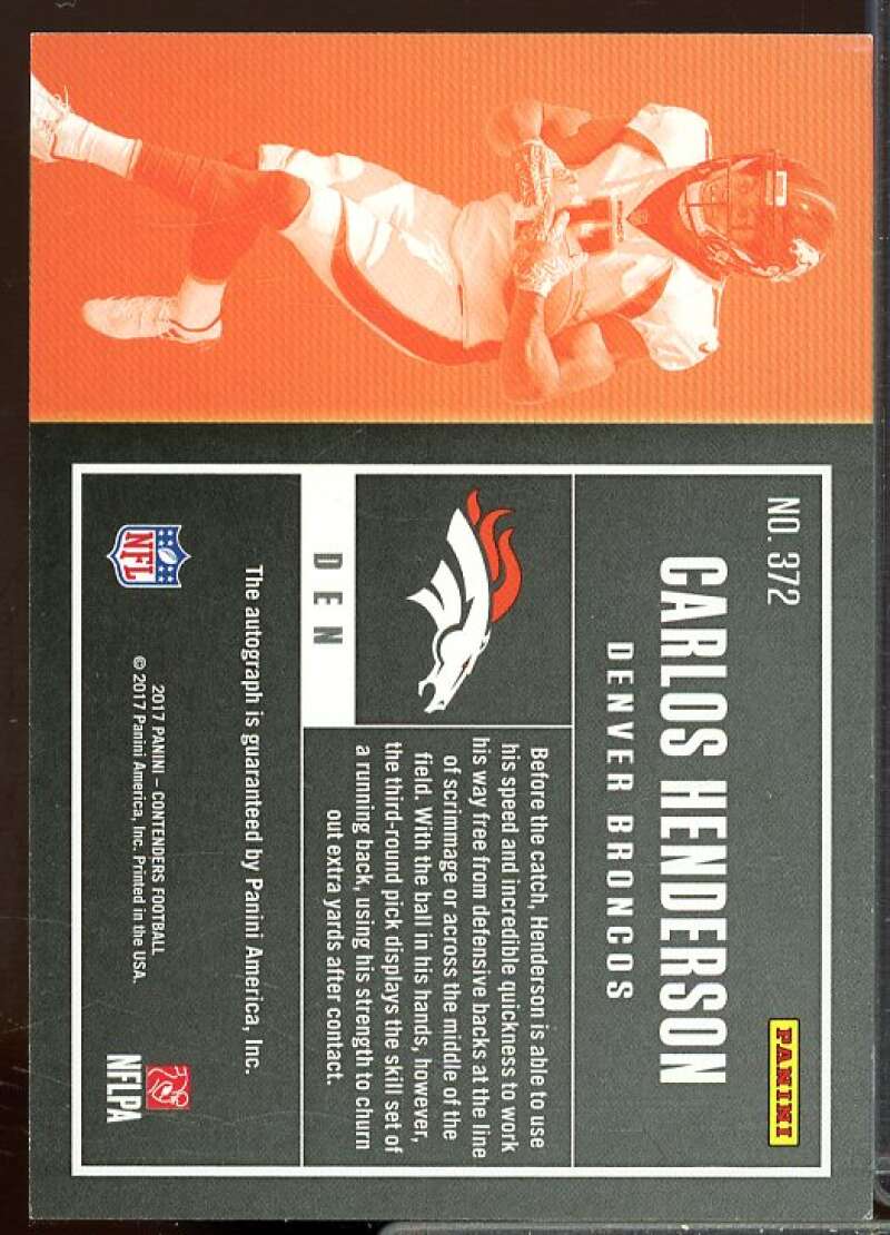 Carlos Henderson Auto SP Rookie Card 2017 Panini Contenders Rookie #372  Image 2