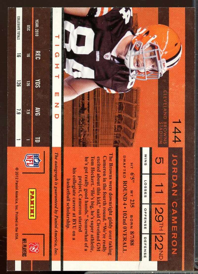 Jordan Cameron AU Rookie Card 2011 Playoff Contenders Rookie #144  Image 2