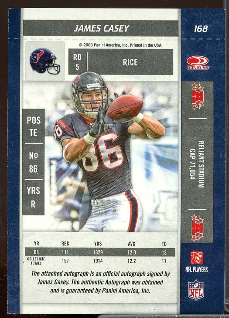 James Casey AU Rookie Card 2009 Playoff Contenders Rookie #168  Image 2