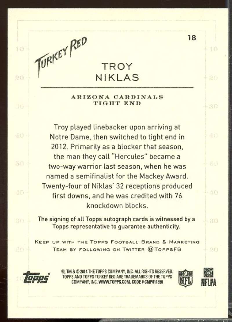 Troy Niklas Rookie Card 2014 Topps Turkey Red Rookie Autographs #18  Image 2
