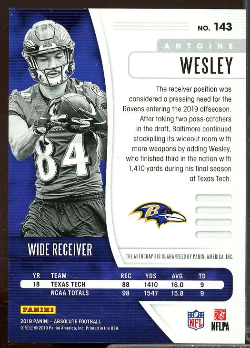 Antoine Wesley/75 Rookie 2019 Absolute Signature Rookies Orange Mosaic #143  Image 2