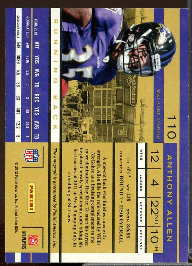 Anthony Allen AU Rookie Card 2011 Playoff Contenders Rookie #110  Image 2