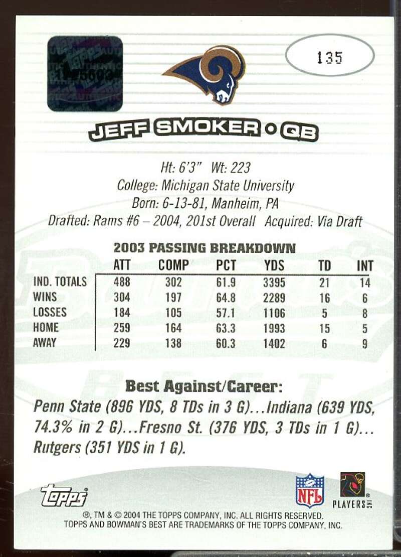 Jeff Smoker AU Rookie Card 2004 Bowman's Best Rookie #135  Image 2