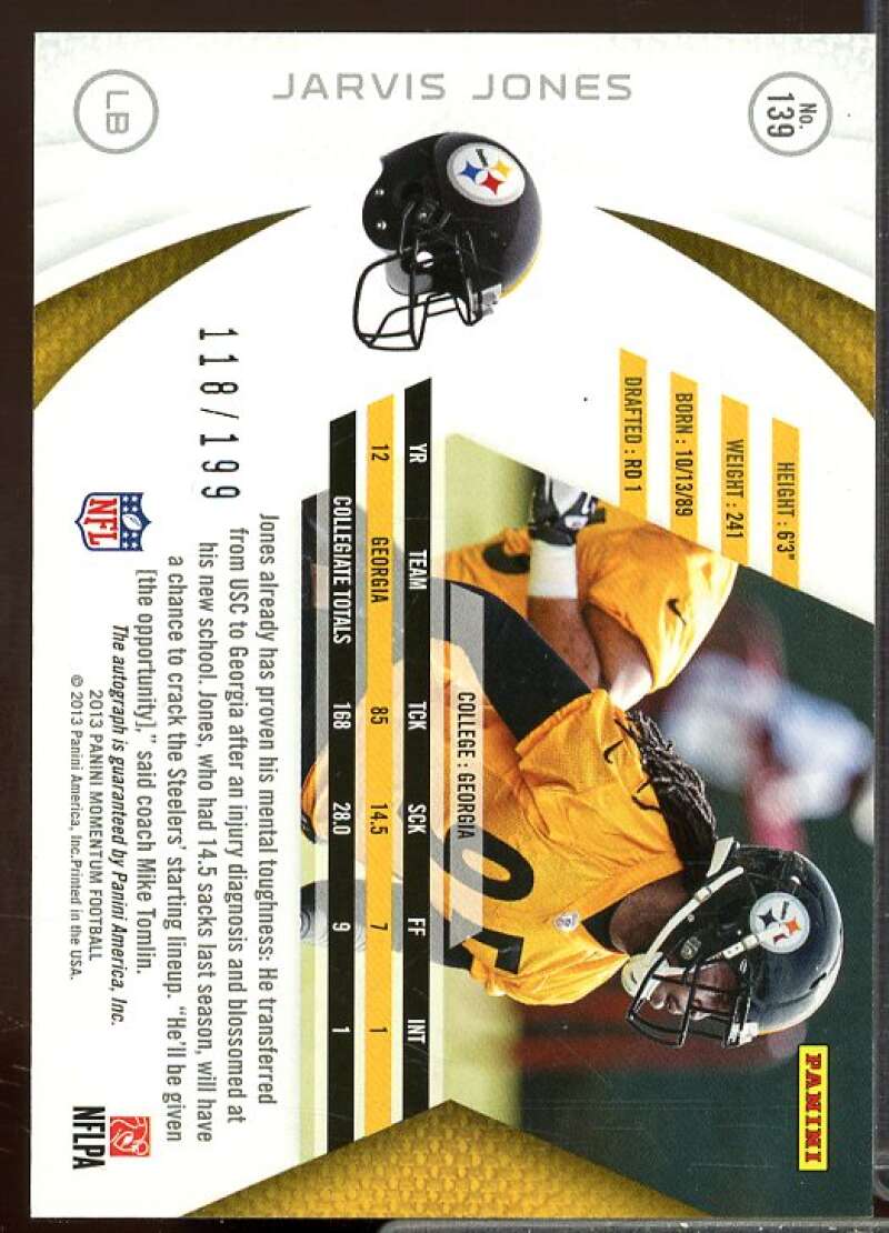 Jarvis Jones/199 Rookie Card 2013 Momentum Rookie Signatures Silver #139  Image 2