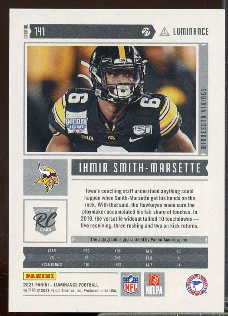 Ihmir Smith-Marsette/349 Rookie 2021 Panini Luminance Rookie Autographs #141  Image 2