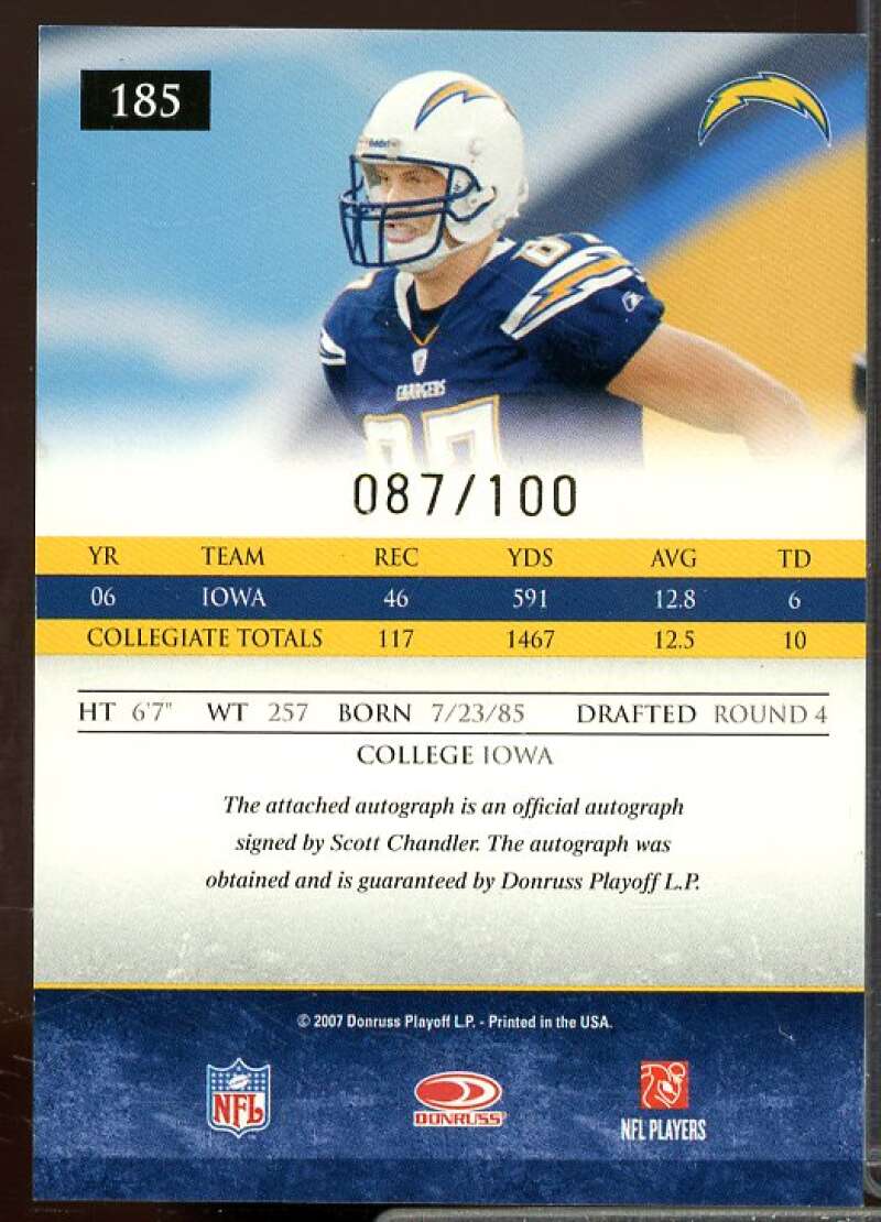Scott Chandler/100 2007 Donruss Gridiron Gear Rookie Auto Gold Holofoil #185  Image 2