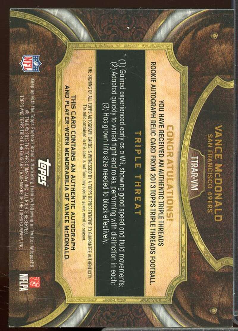 Vance McDonald JSY AU Rookie Card 2013 Topps Triple Threads Rookie #125  Image 2