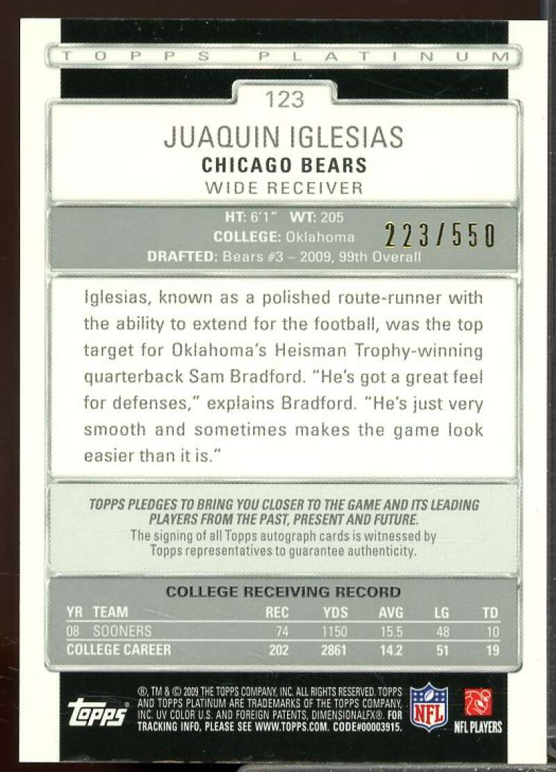 Juaquin Iglesias/550 Rookie Card 2009 Topps Platinum Rookie Autographs #123  Image 2