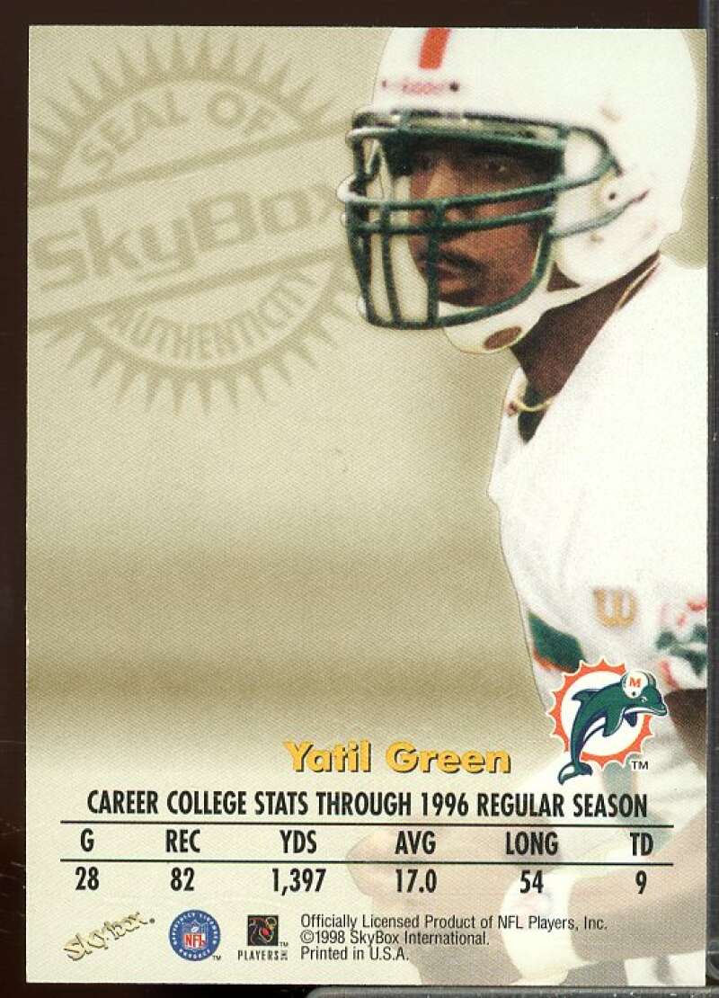 Yatil Green MU/S/ST Rookie Card 1998 SkyBox Premium Autographics #34  Image 2