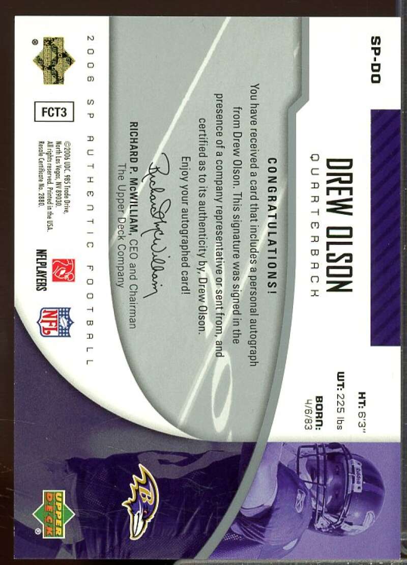 Drew Olson Rookie Card 2006 SP Authentic Authentics Autographs #SPDO  Image 2