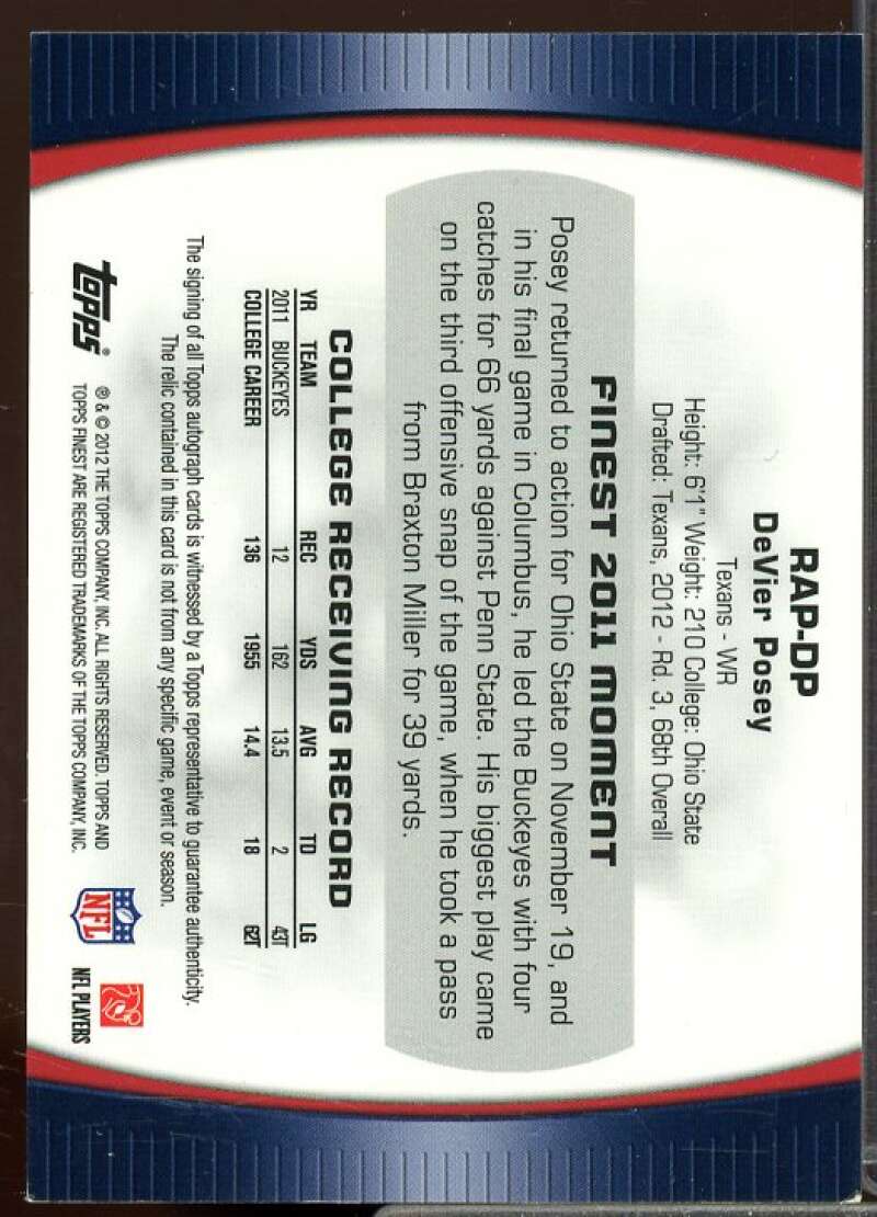 DeVier Posey/1353 Rookie 2012 Finest Rookie Patch Autographs Refractors #RAPDP  Image 2