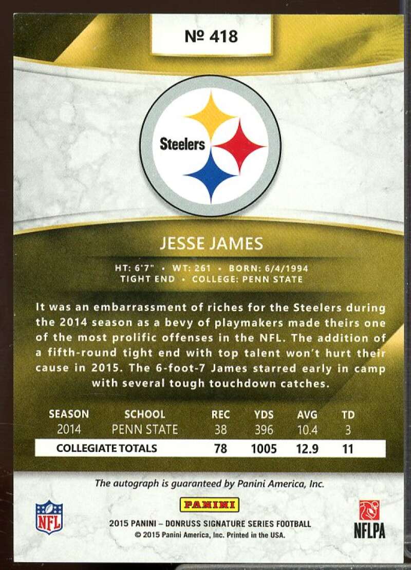 Jesse James Rookie Card 2015 Donruss Signature Series Rookie #418  Image 2