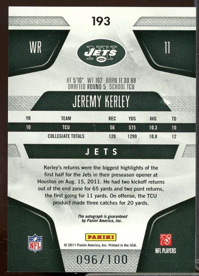 Jeremy Kerley/100 Rookie Card 2011 Certified Mirror Blue Signatures #193  Image 2