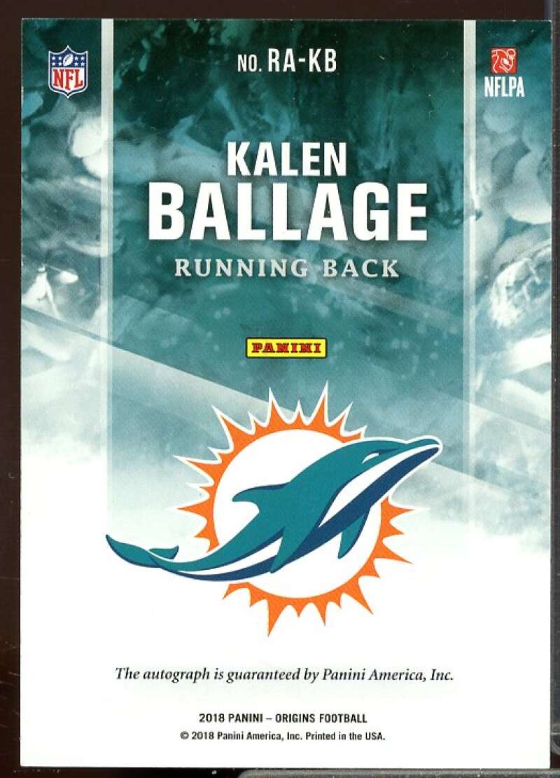 Kalen Ballage Rookie Card 2018 Panini Origins Rookie Auto Signatures #20  Image 2