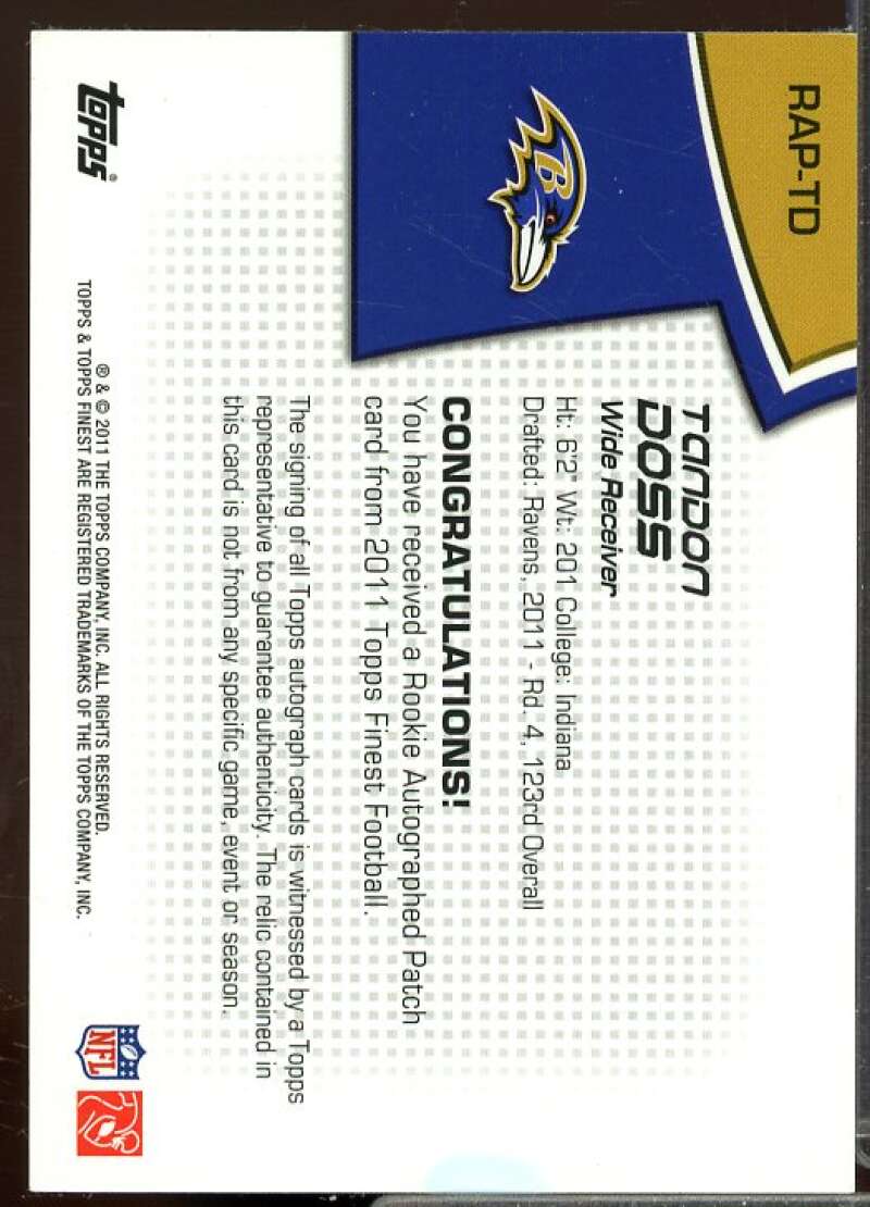 Tandon Doss/599 Rookie Card 2011 Finest Rookie Patch Autographs #RAPTD  Image 2