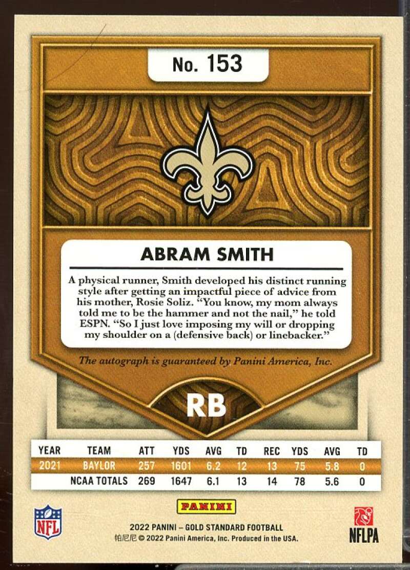 Abram Smith/199 Rookie Card 2022 Panini Gold Standard Rookie Autographs #153  Image 2