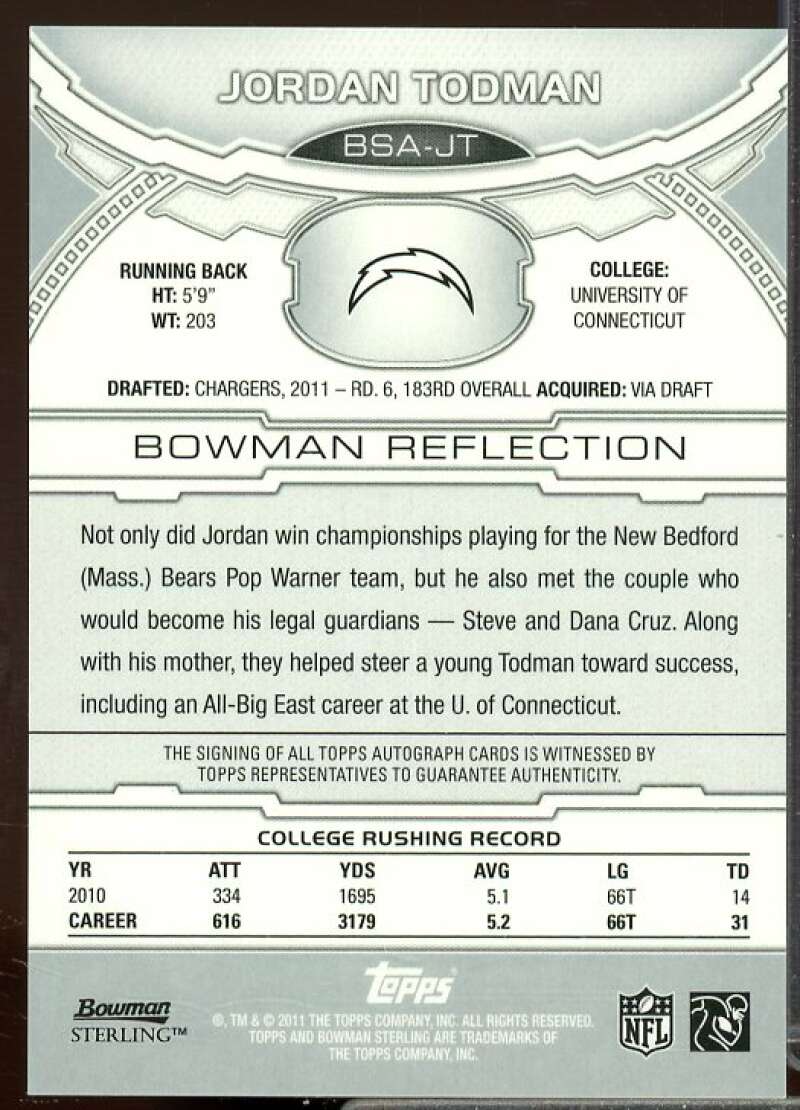 Jordan Todman Rookie 2011 Bowman Sterling Gold Refractors Rookie Auto #BSAJT  Image 2