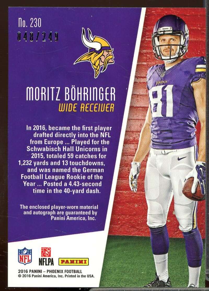 Moritz Bohringer JSY AU/249 Rookie Card 2016 Panini Phoenix Rookie #230  Image 2