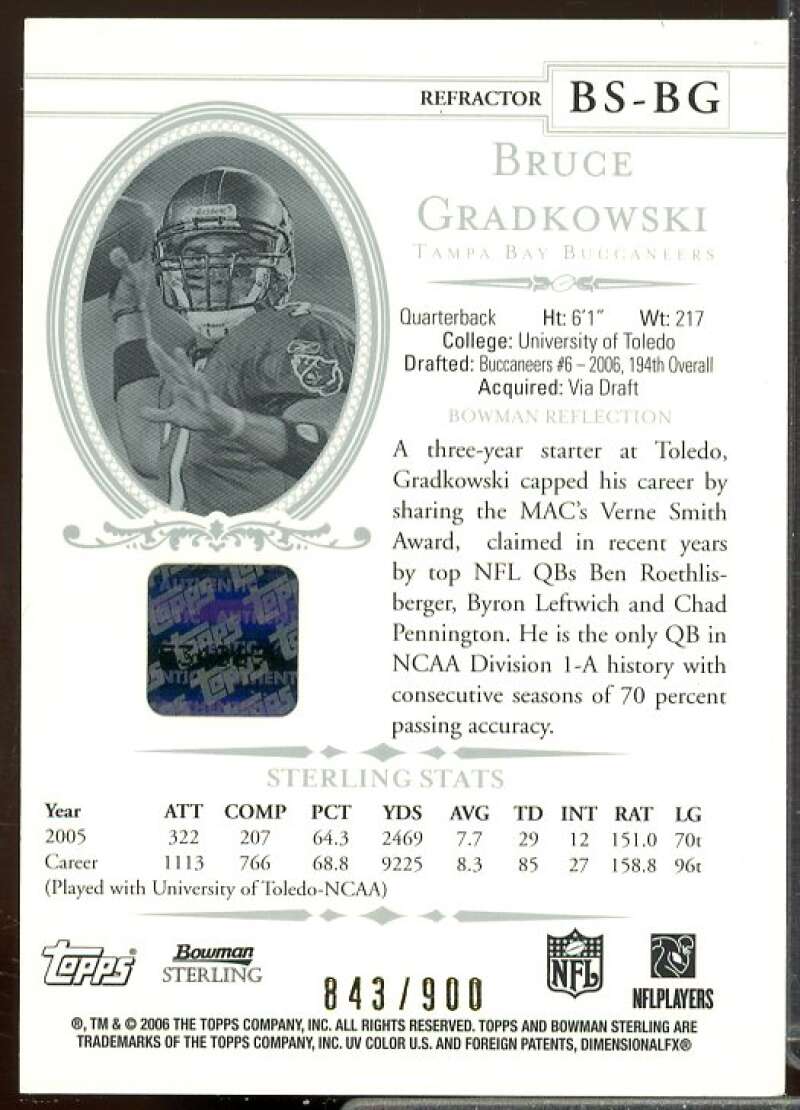 Bruce Gradkowski/900 Rookie 2006 Bowman Sterling Gold Rookie Autographs #BG  Image 2