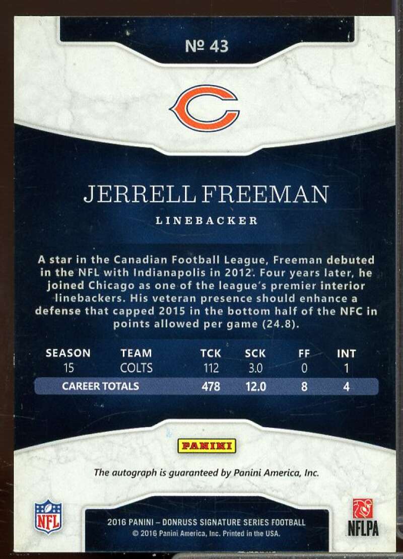 Jerrell Freeman Rookie Card 2016 Donruss Signature Series Auto #43  Image 2