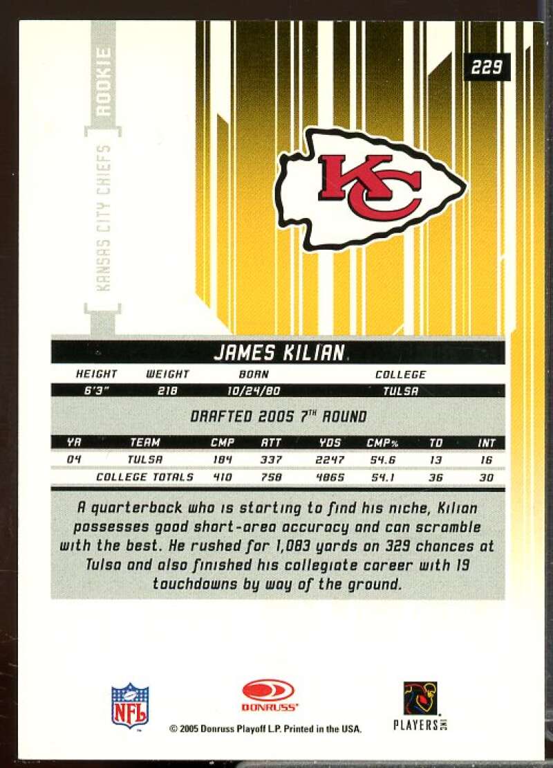 James Kilian Rookie Card 2005 Leaf Rookies and Stars Rookie Autographs #229  Image 2