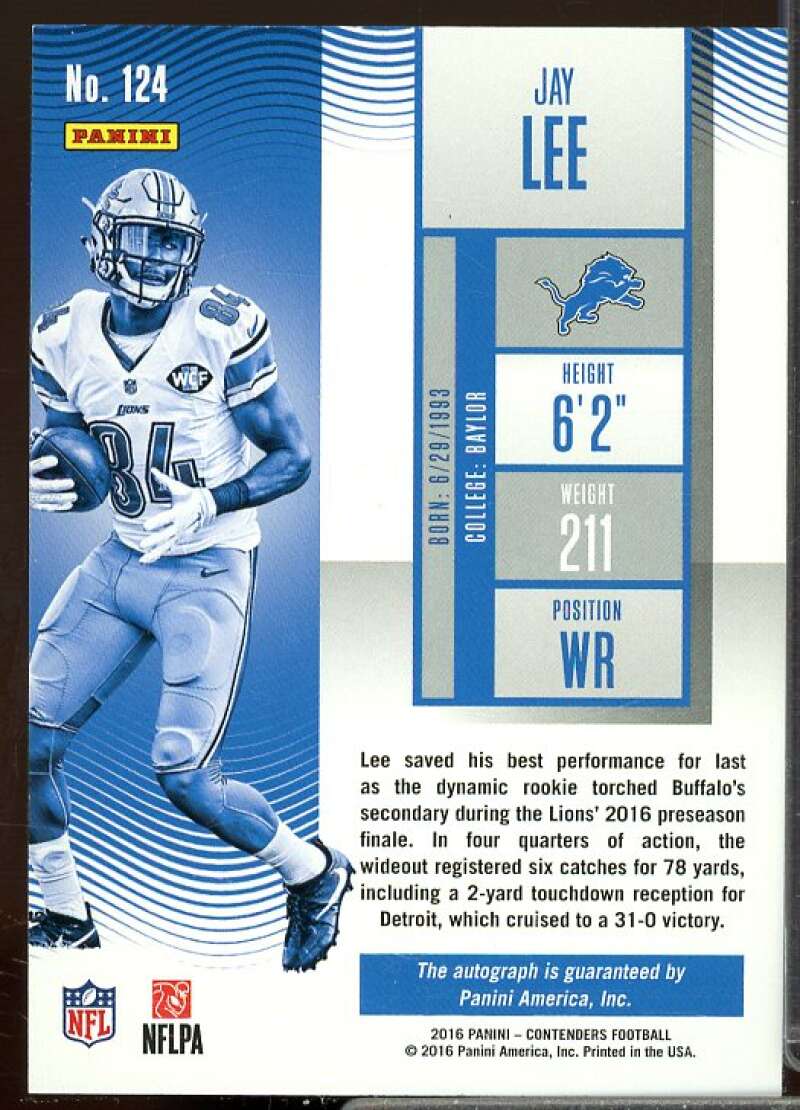 Jay Lee AU/199 Rookie Card 2016 Panini Contenders Playoff Ticket Rookie #124  Image 2