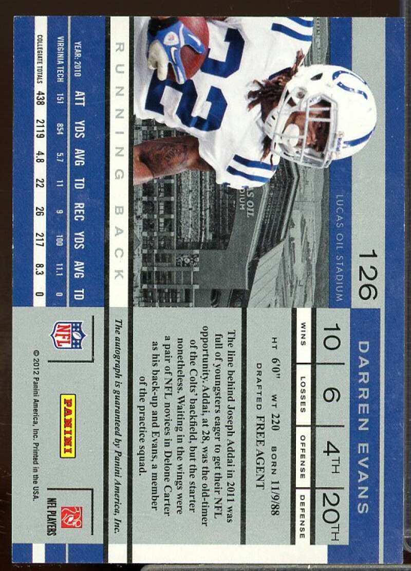 Darren Evans AU Rookie Card 2011 Playoff Contenders Rookie #126  Image 2