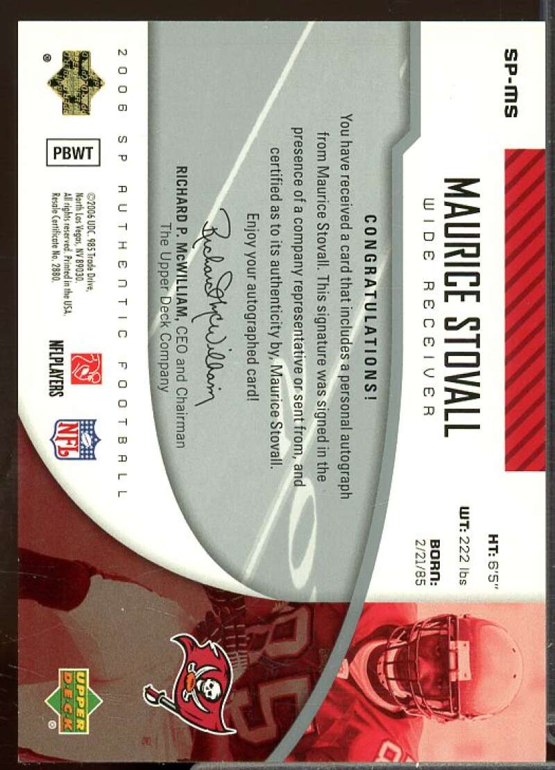 Maurice Stovall Rookie Card 2006 SP Authentic Authentics Autographs #SPMS  Image 2