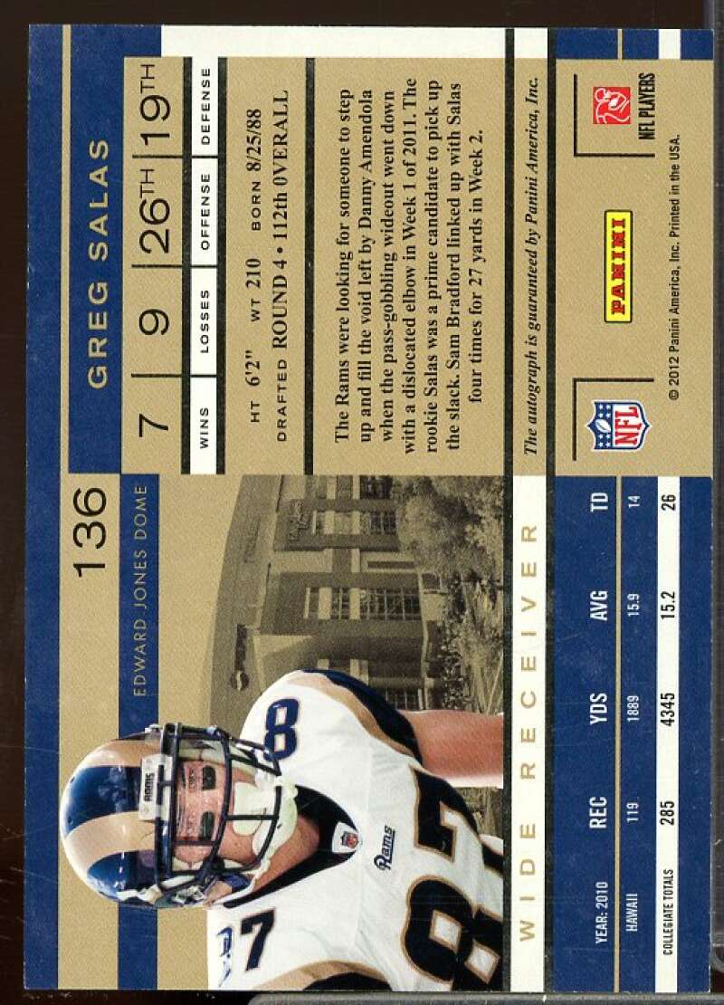 Greg Salas AU Rookie Card 2011 Playoff Contenders Rookie #136  Image 2