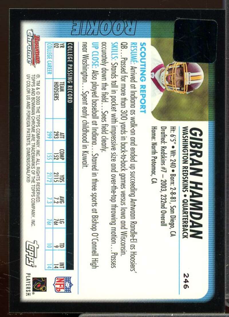Gibran Hamdan AU D Rookie Card 2003 Bowman Chrome Rookie #246  Image 2