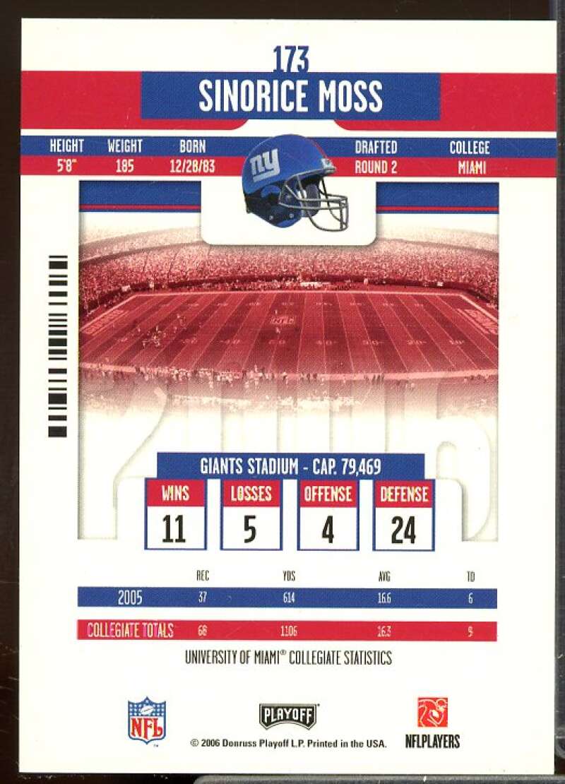 Sinorice Moss AU Rookie Card 2006 Playoff Contenders Rookie #173  Image 2